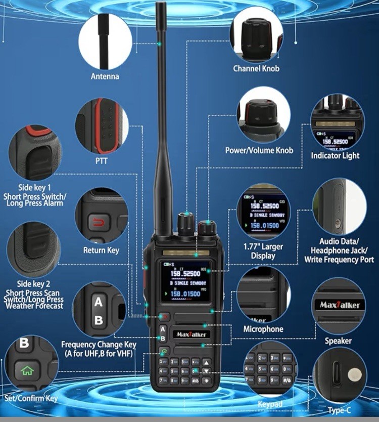 2-Pack MaxTalker TK-W60 Handheld Ham Radios Long Range Waterproof, Rechargeable