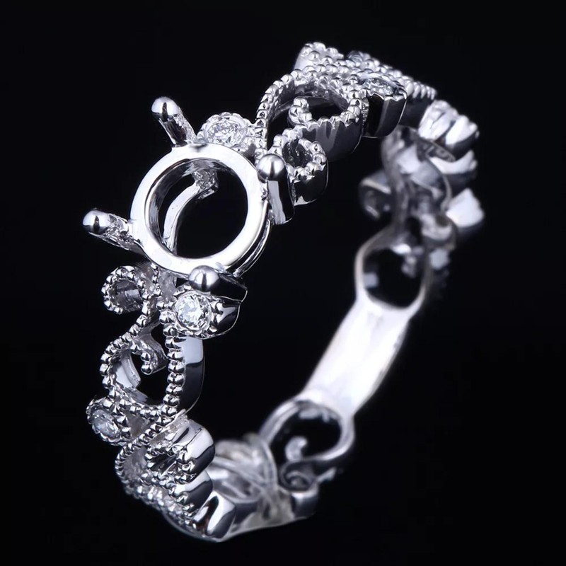 925 Sterling Silver 3mm Round Shape Semi Mount Half Eternity Band Stackable Ring