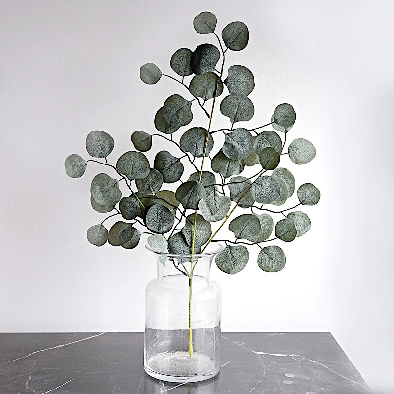 FROSTED GREEN 4 Stems 25" Silk Eucalyptus LEAVES Artificial Greenery Party Event
