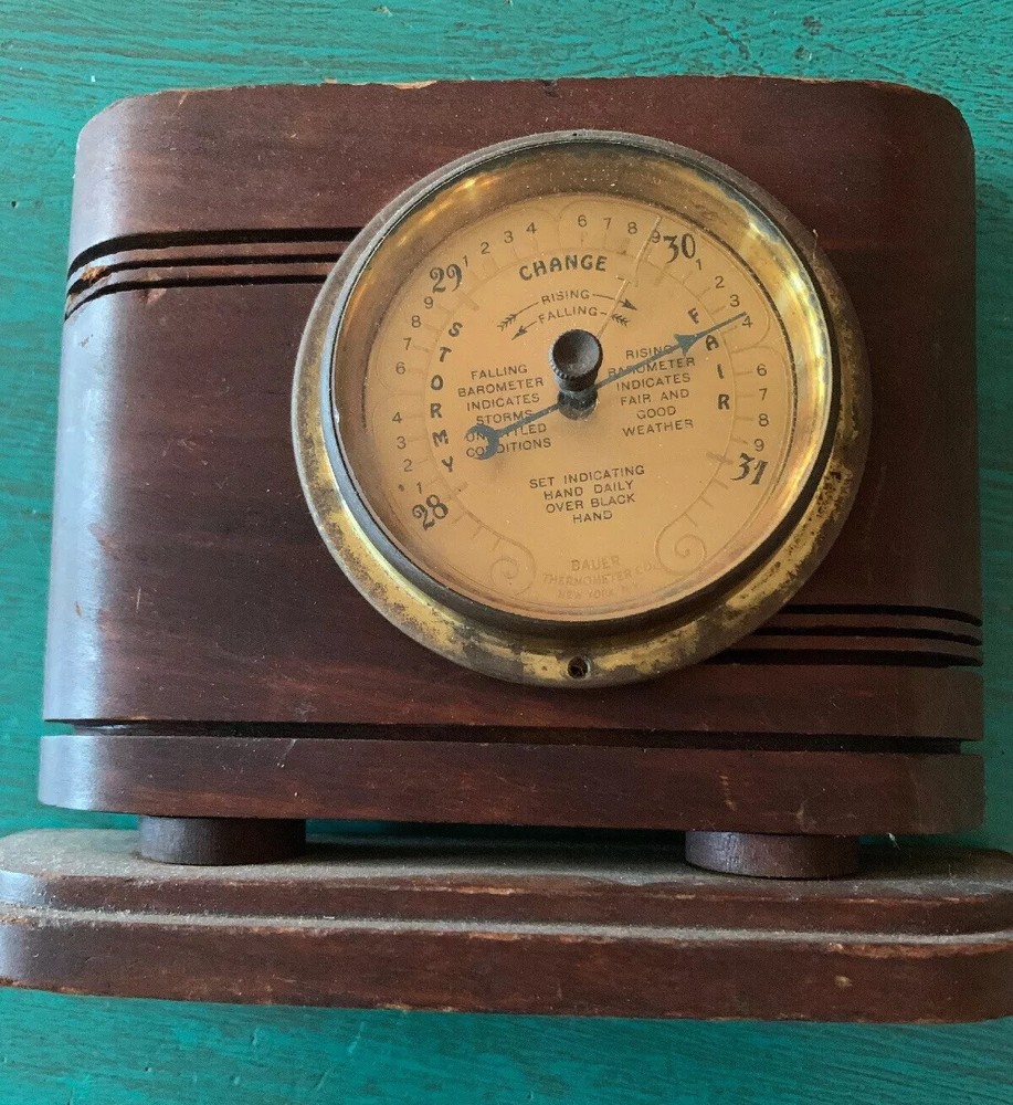 Antique Barometer Wood And Brass Bauer