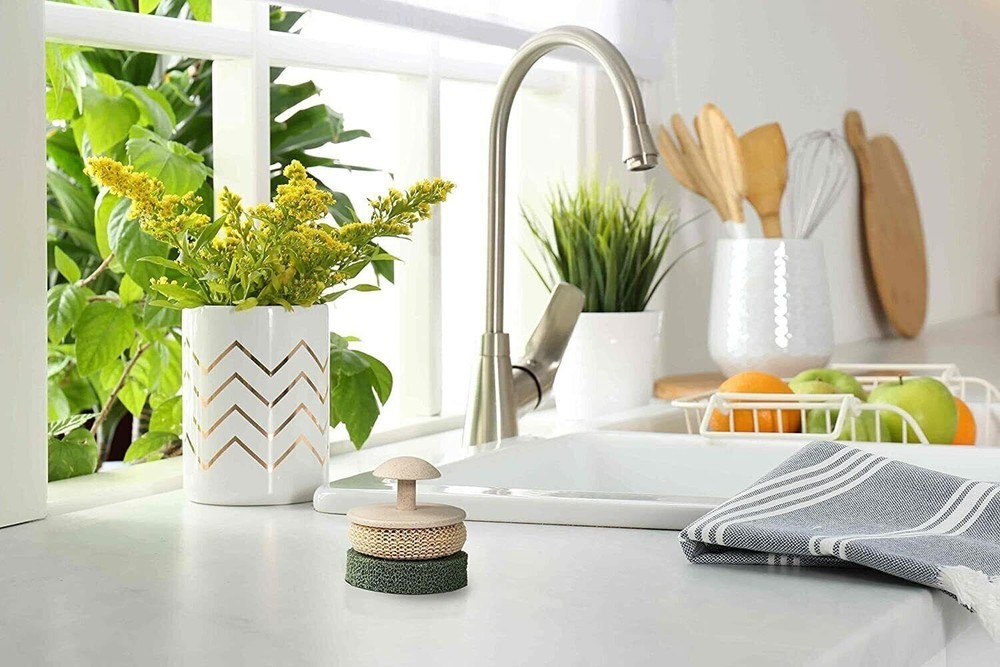 Eco Sponge and Scrub Set Interchangeable Cleaning 3pc Unit with Handle Kitchen