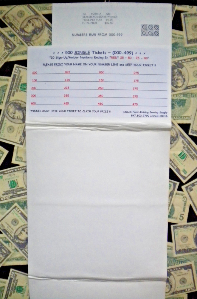 ( 1 ) 500 REGULAR TIP "NOT Sure" (000-499) Numbers Ending In 25-50-75-00 PullTab
