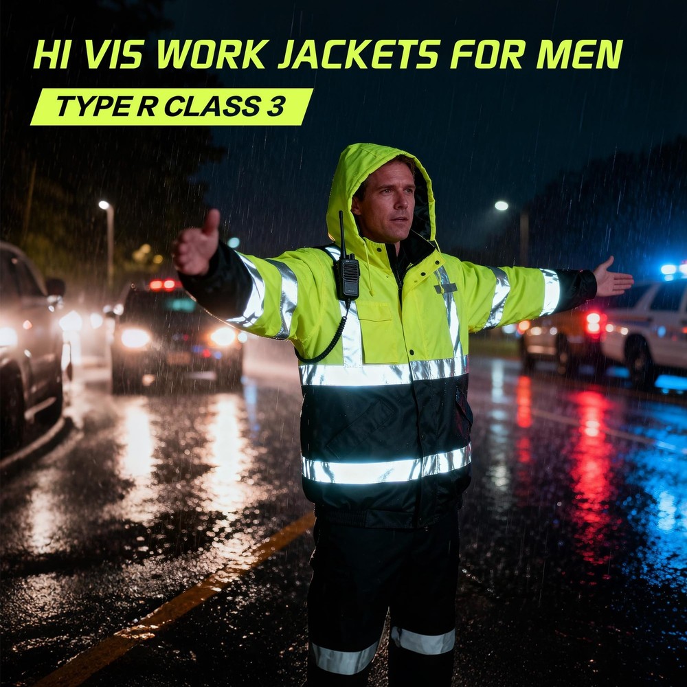 Safety Jacket for Men, Waterproof High Visibility Reflective Construction Bom...