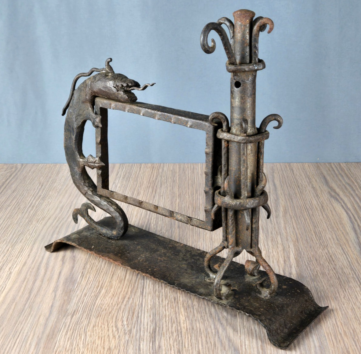 Antique gothic wrought iron dragon/serpent picture frame, hand forged