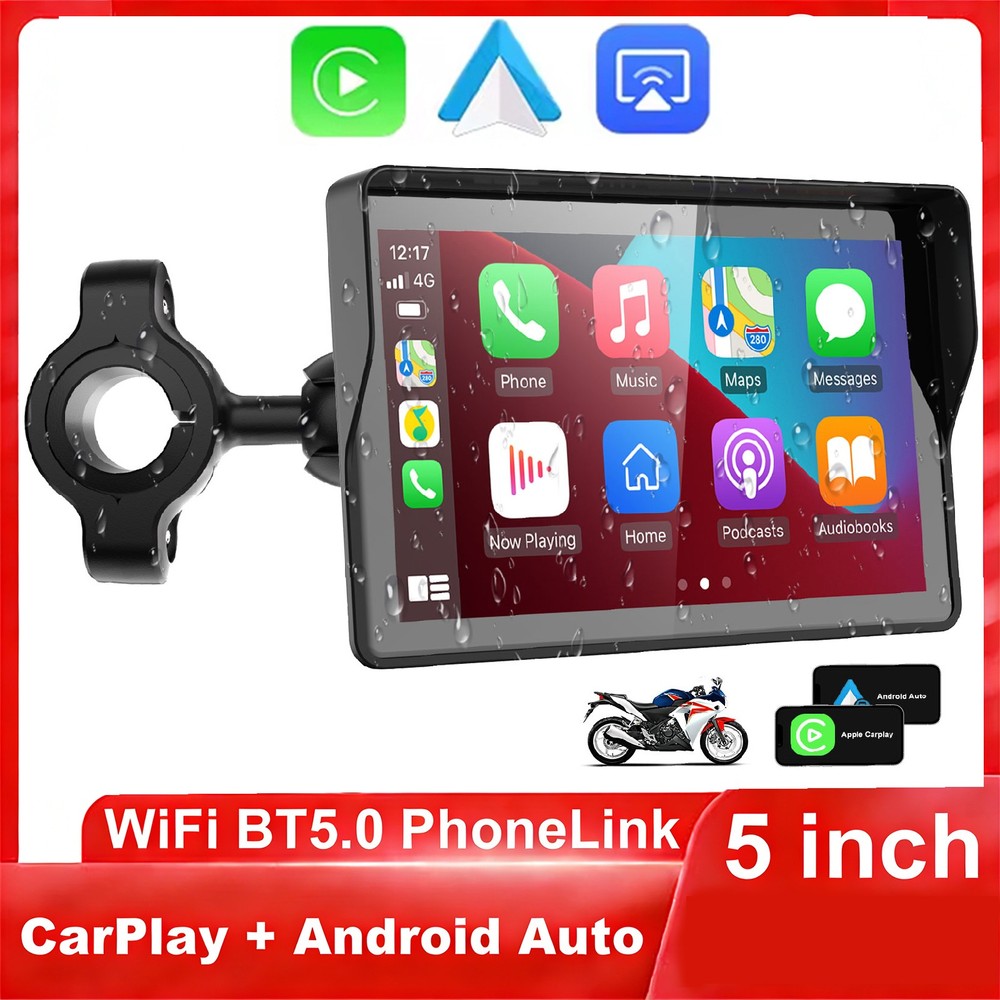 5" Wireless CarPlay Android Auto Motorcycle Portable Screen Navigator Waterproof