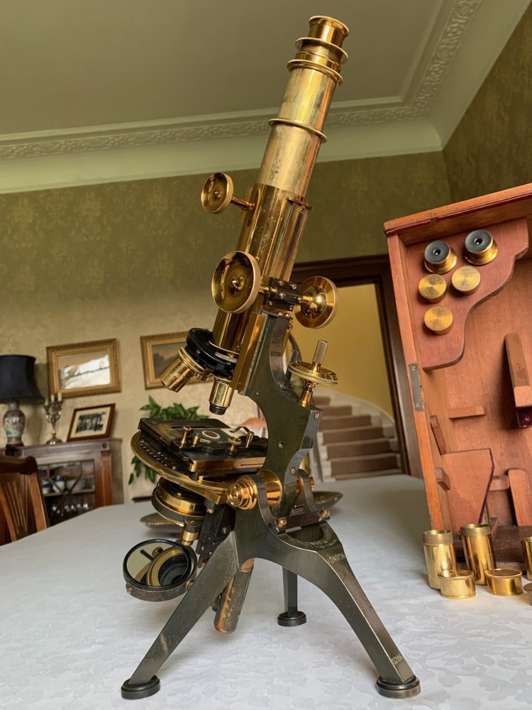 Antique W. Watson & Sons "Royal" Mono/Binocular Brass Microscope - c1901, Cased