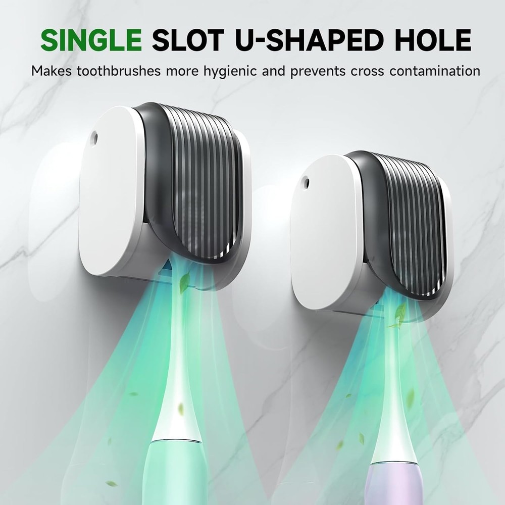 Toothbrush Holders Wall Mounted Self Adhesive Waterproof Dustproof Grey 4pcs