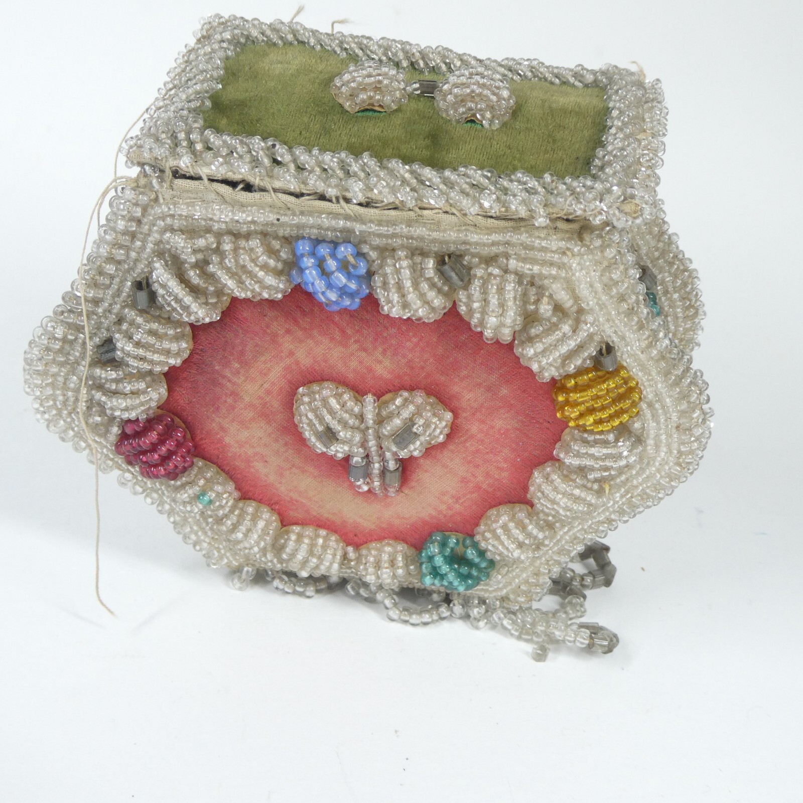 Beaded Purse Antique Iroquois? Fringed Beadwork Bag Whimsy AS IS