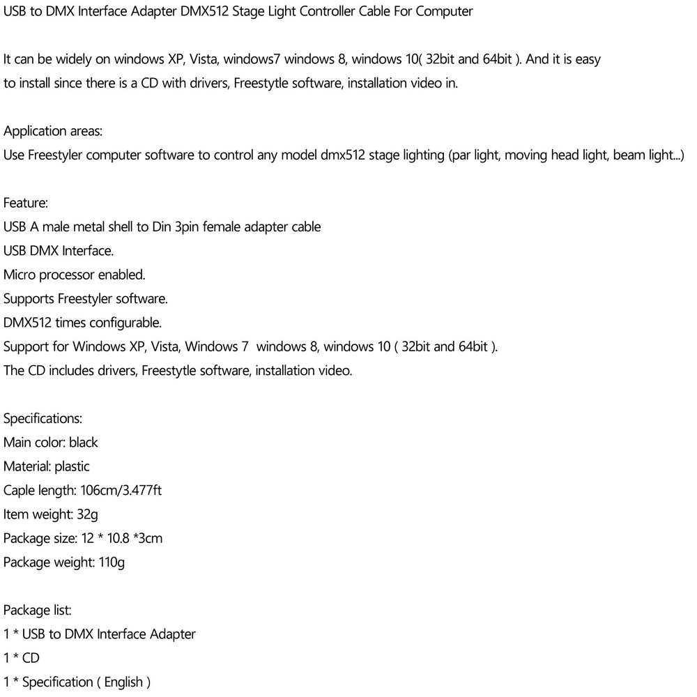 USB to DMX Interface Adapter DMX512 Stage Light Controller Cable For Computer US