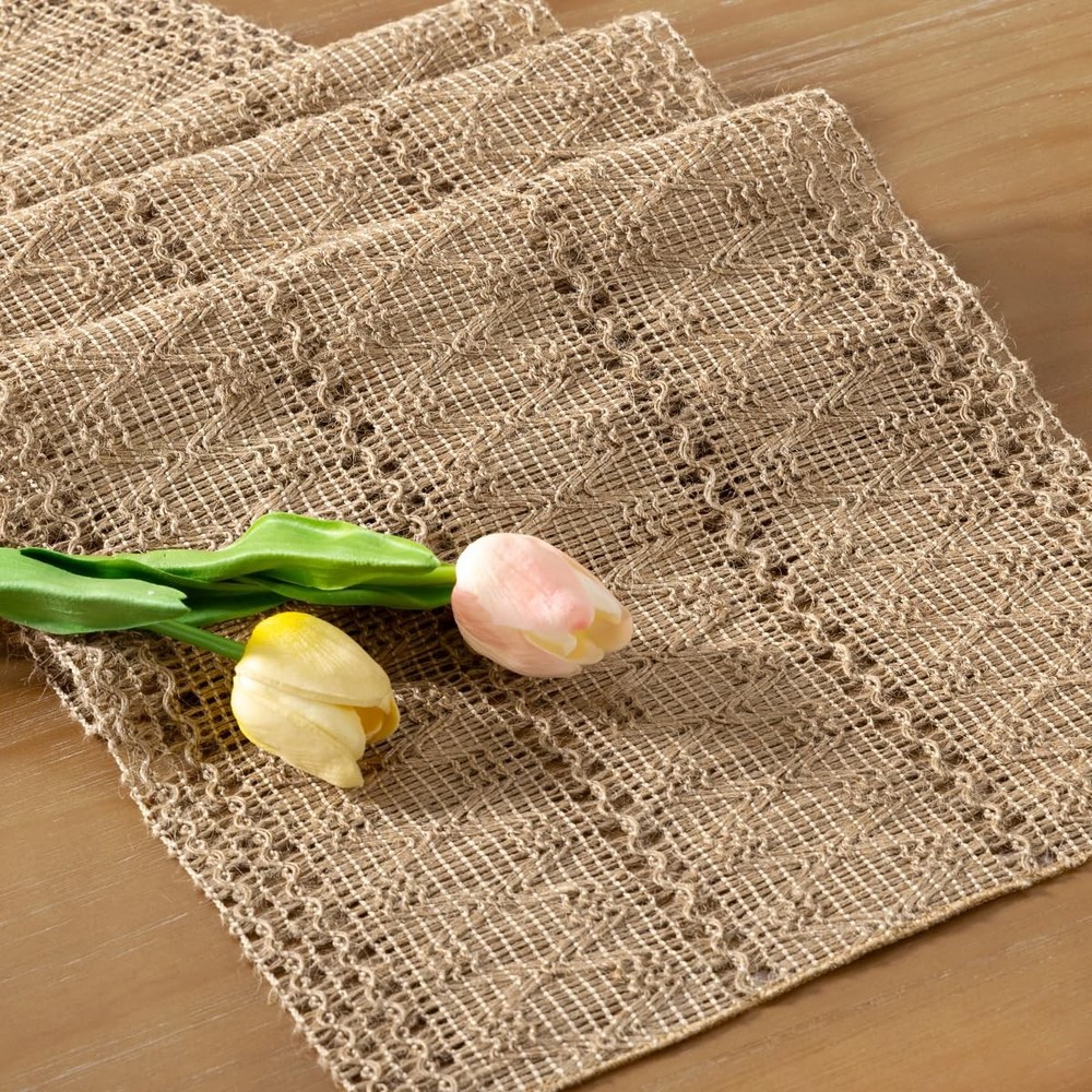 Socomi Boho Table Runner Easter Spring Farmhouse 12" x 72", Burlap Brown