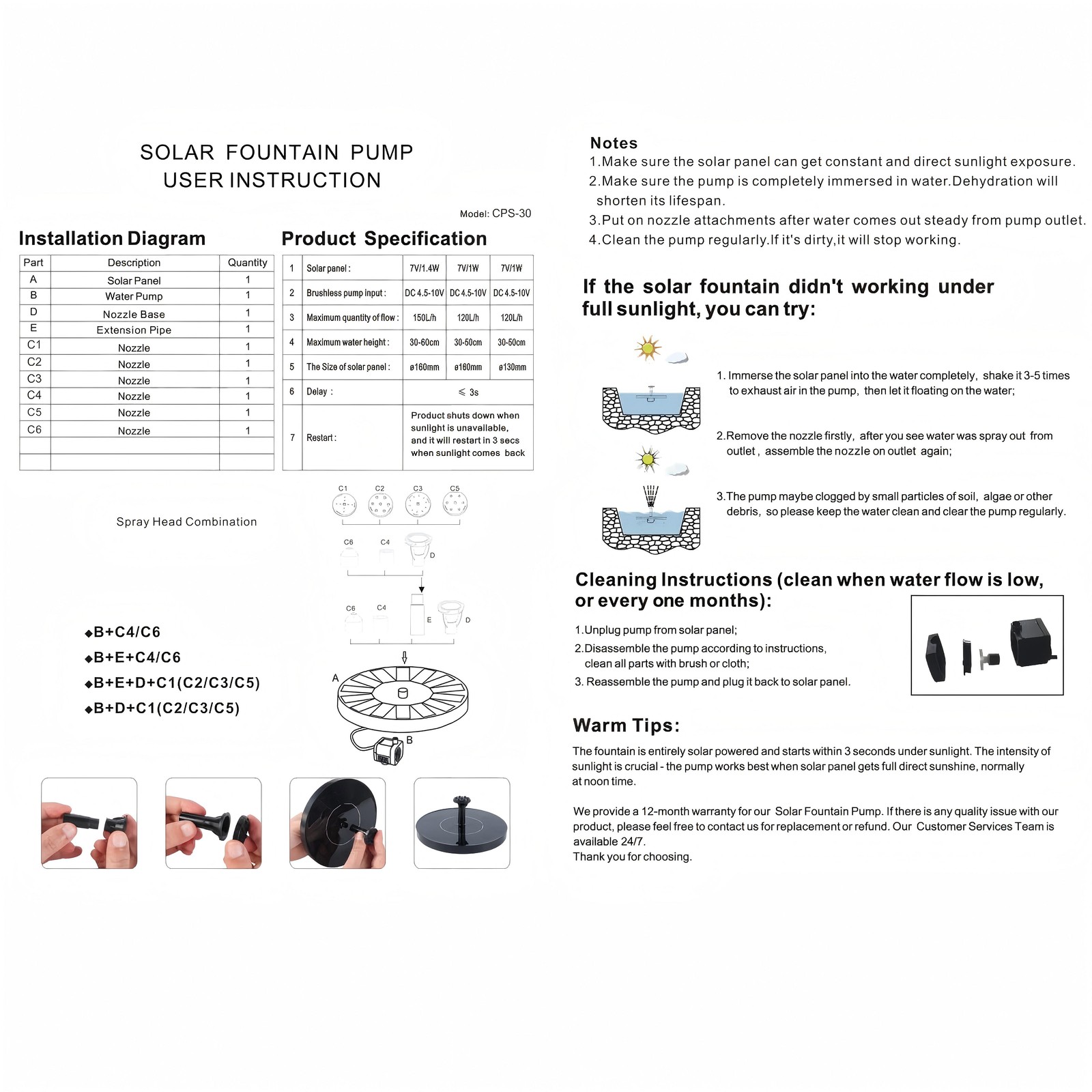 Solar Power Fountain Floating Water Pump for Bird Bath Pond