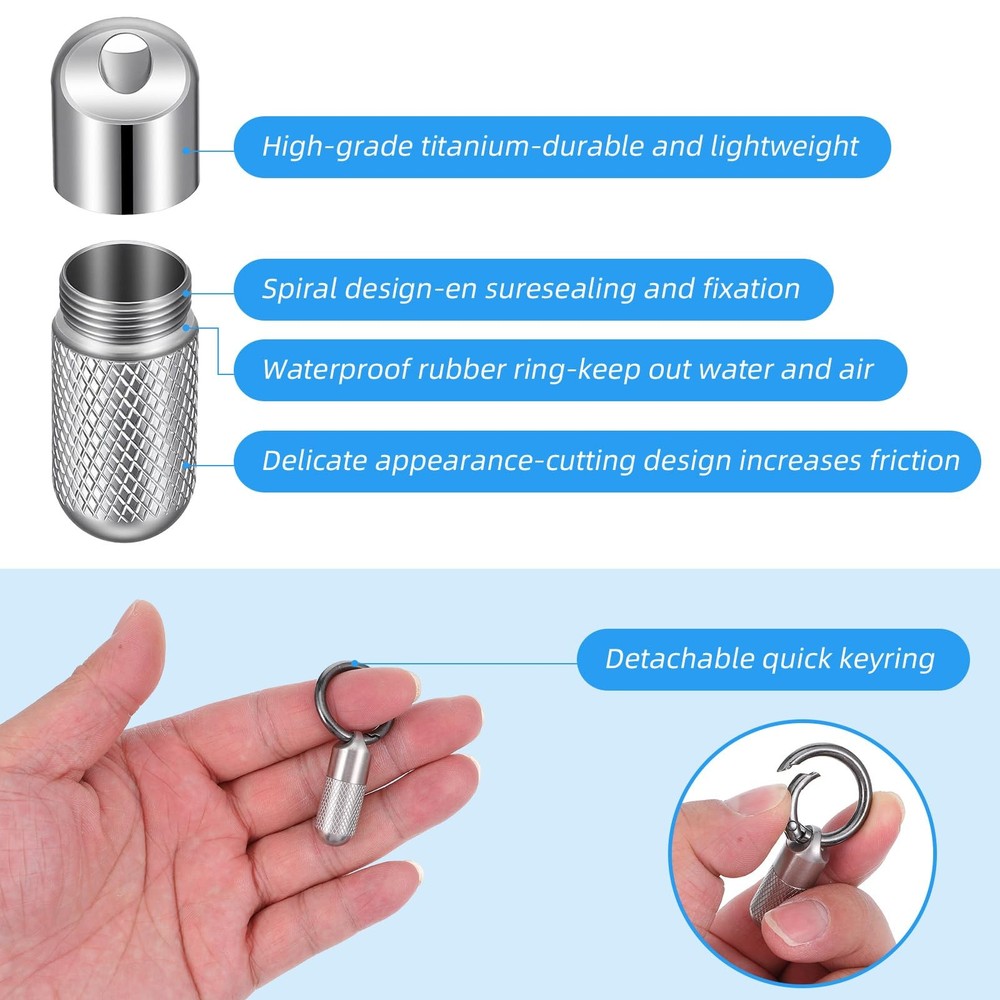 Small Pill Case Keychain Micro Holder Mini Silver and Black