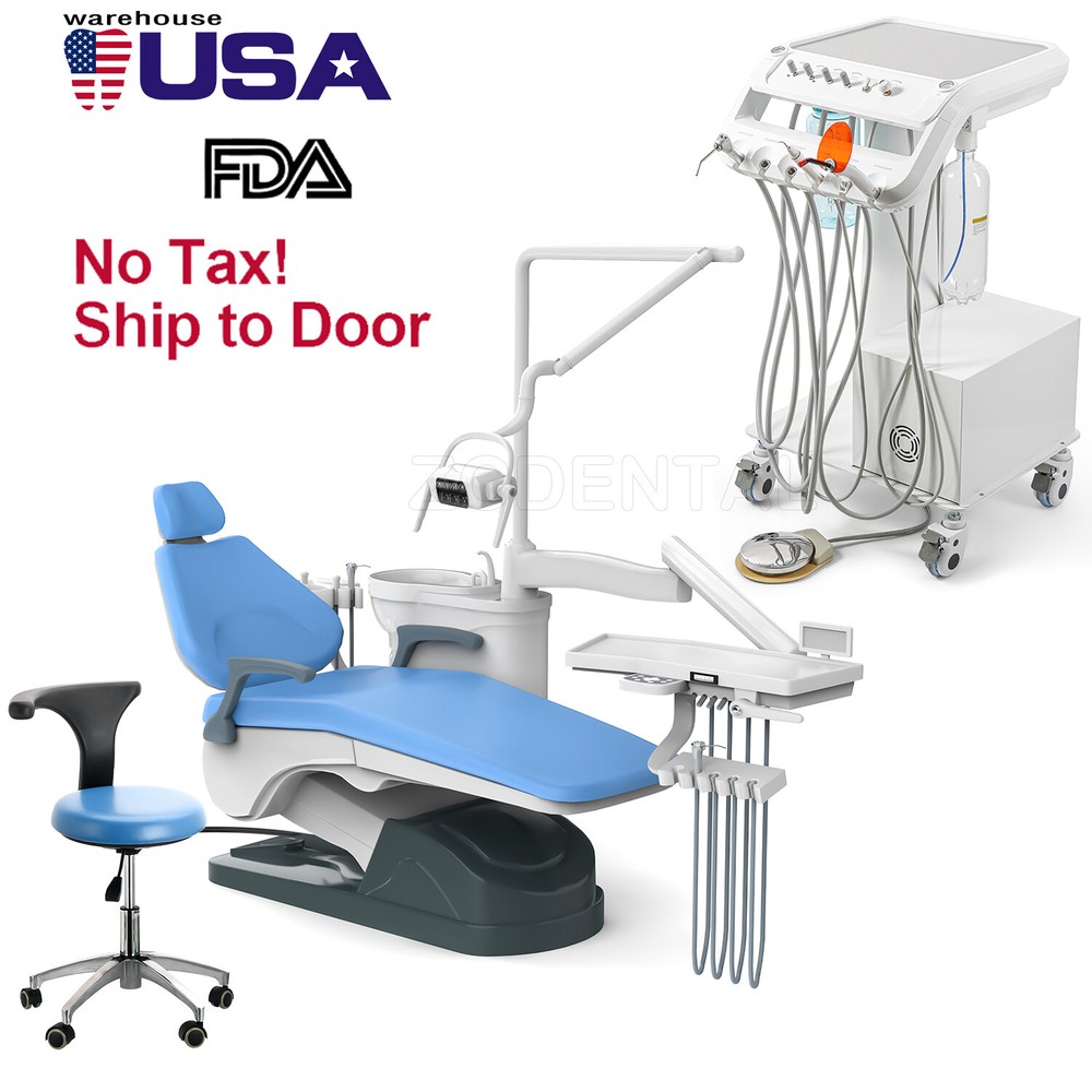 Dental Unit Chair DC Motor Computer Controlled & Air Compressor Rolling Trolley