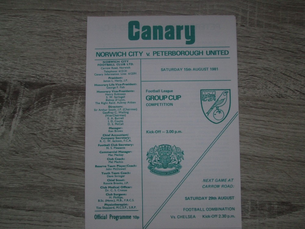 Norwich v Peterborough   15th August 1981     Group Cup