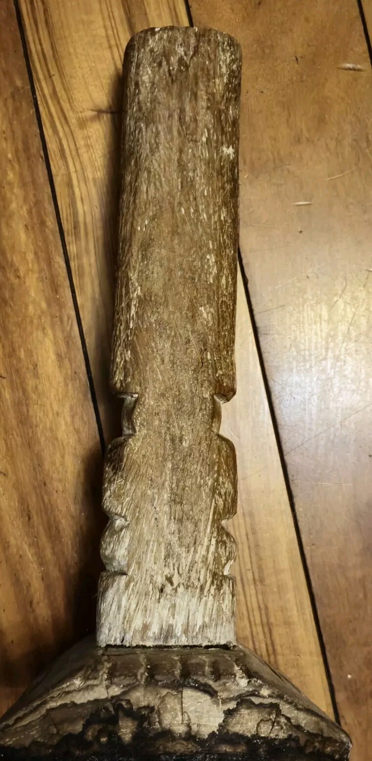 FINE OLD Carved Wood Tiki Totem Sculpture 1900’s Great Patina 7x7x14.