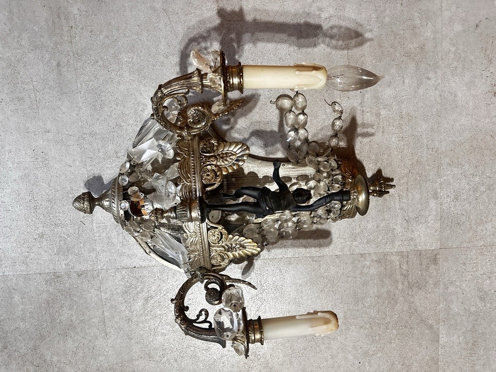 Neoclassical Figurative Crystal Sconce Large Antique