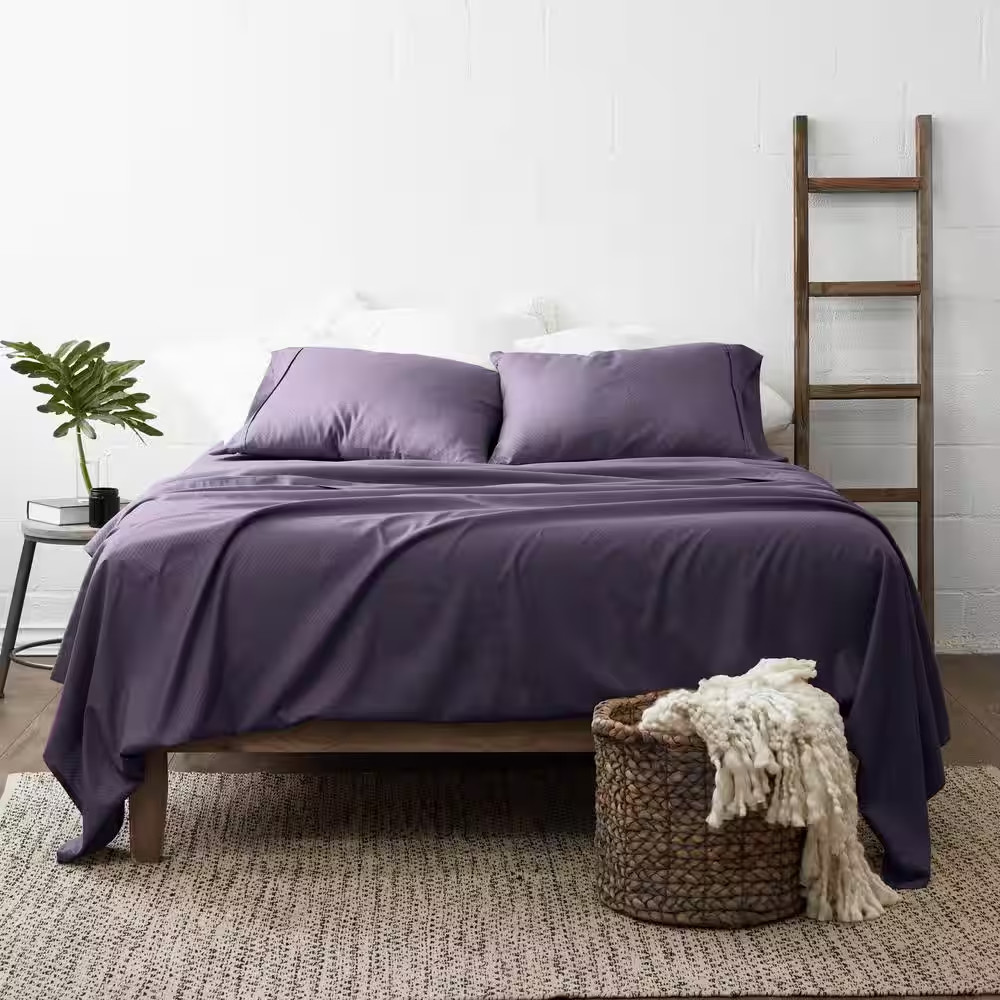 4-Piece Purple Geometric Microfiber Queen Sheet Set