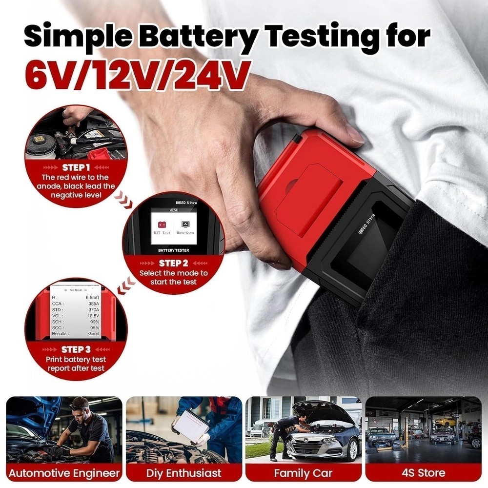 12V Battery Diagnostic Tester Cranking Start 100-2000CCA Analyzer