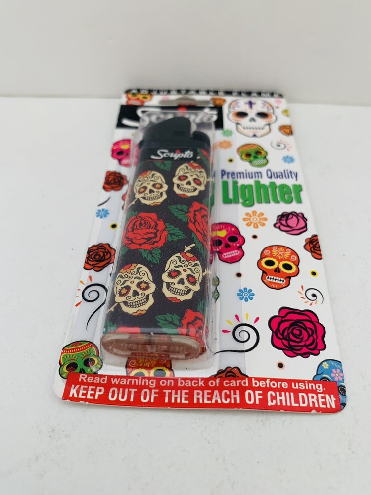 Scripto Premium Quality Lighter *Skulls and Roses Design* (Adjustable Flame)