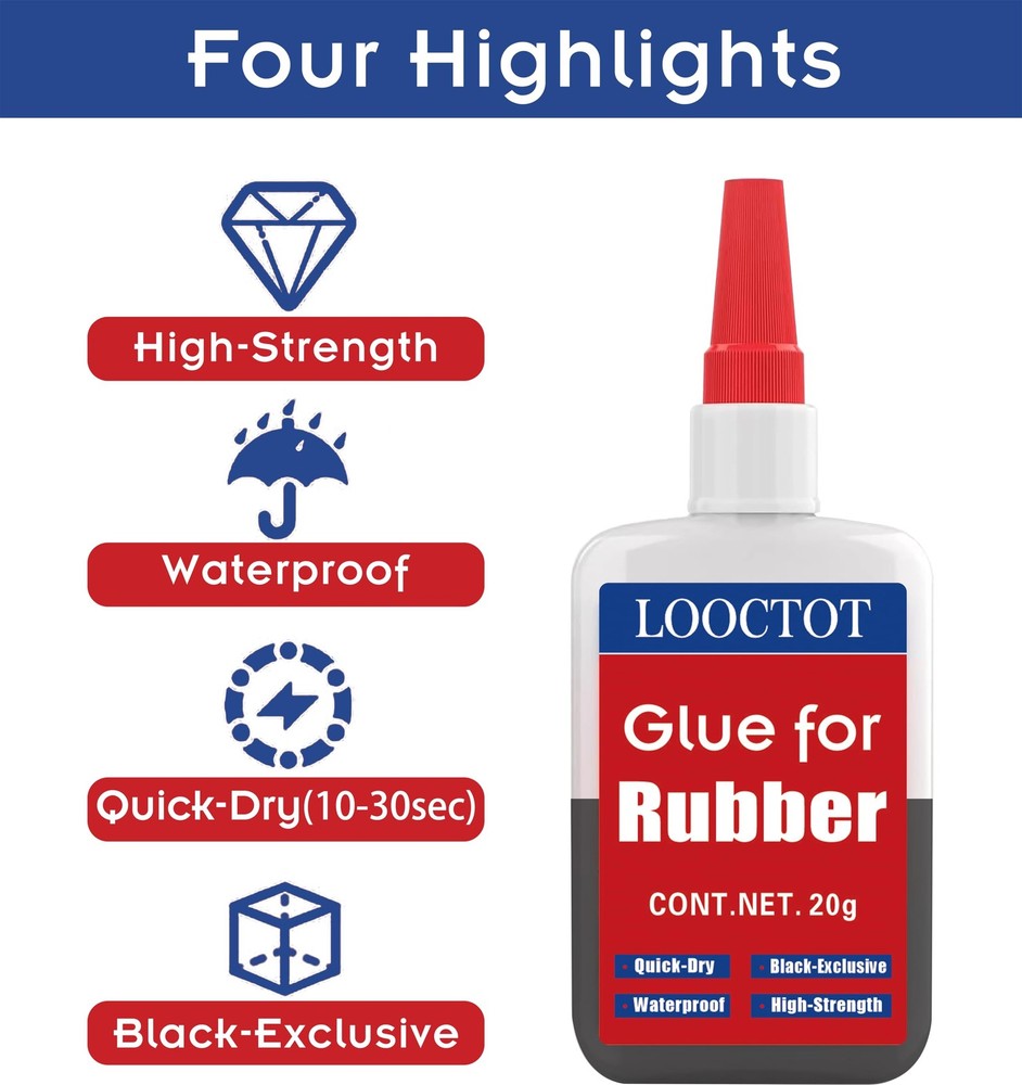 LOOCTOT Black Rubber Glue,Super Instant Glue Bonding Between black