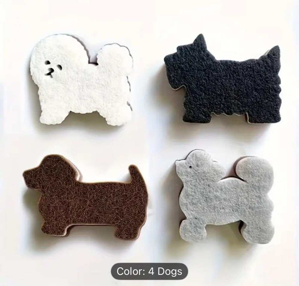 4pc Dog Large Heavy Duty Kitchen Sponges Multi Purpose Triple Layer