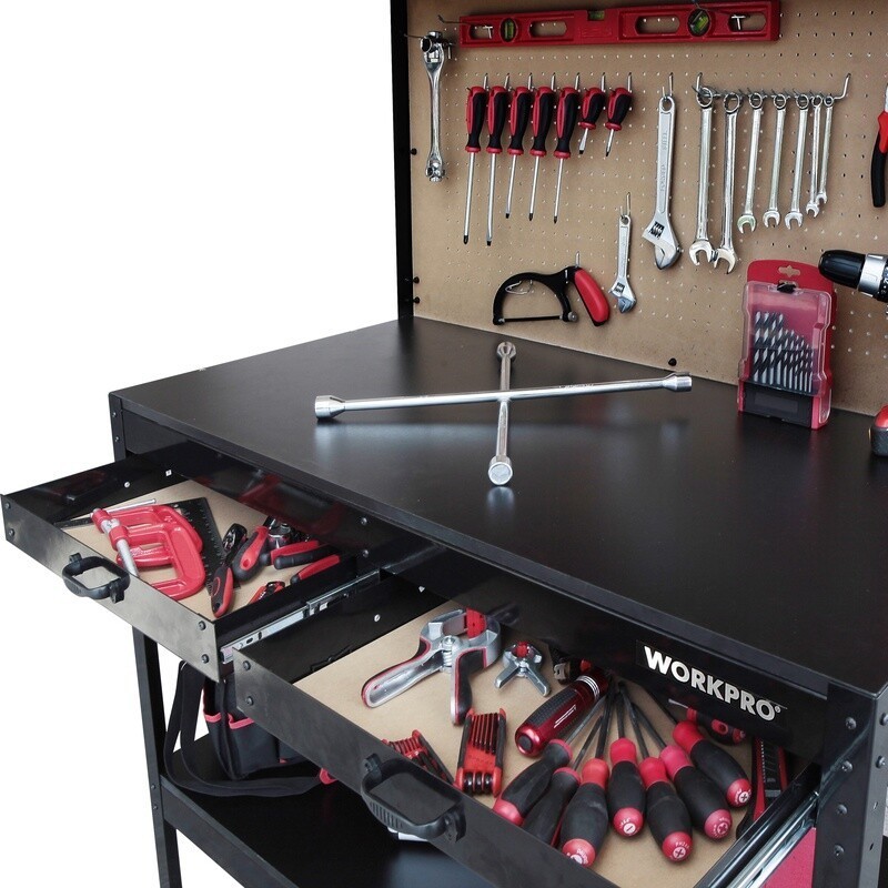 Multi-Purpose 48 Inch Workbench with Storage Light Pegboard Tool Organizer