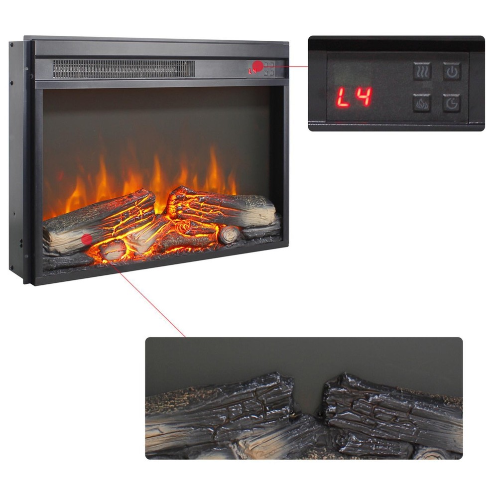 23 Inch Electric Fireplace Heater LED Fire Simulation Adjustable Brightness