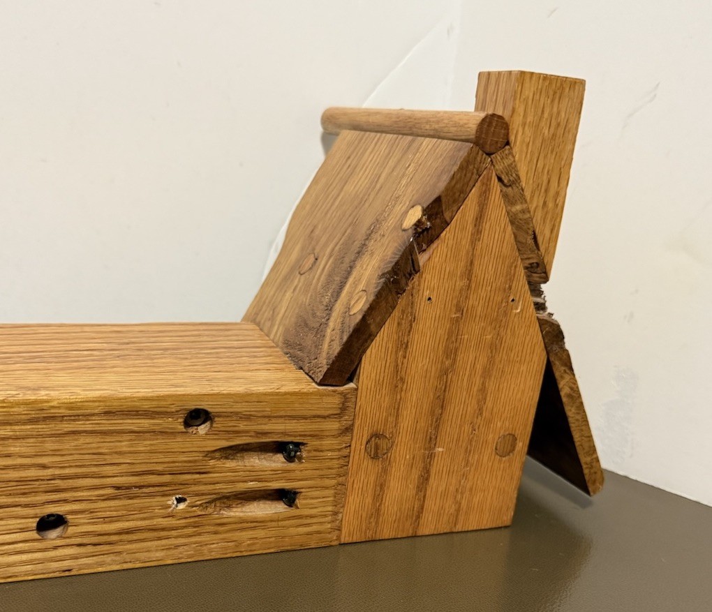 Handmade Double Birdhouse Shelf / Coat rack Carved Wood Hooks Vintage