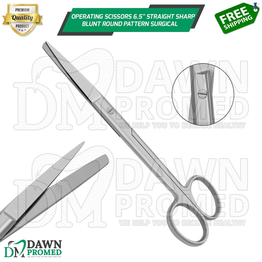 Operating Scissors 6.5" Straight Sharp Blunt Round Pattern Surgical Instruments