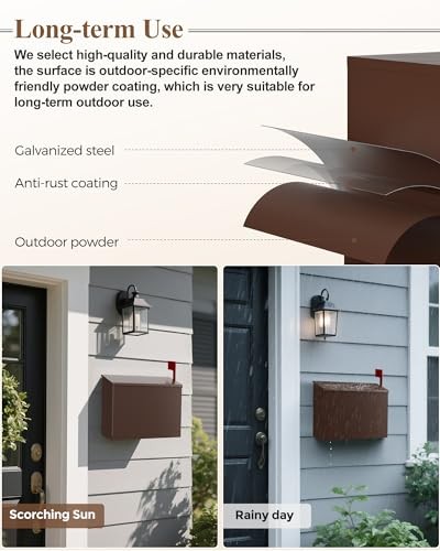 Wall-Mount Mailbox for Outside, Large Capacity Rust-Proof Mail Box with Brown