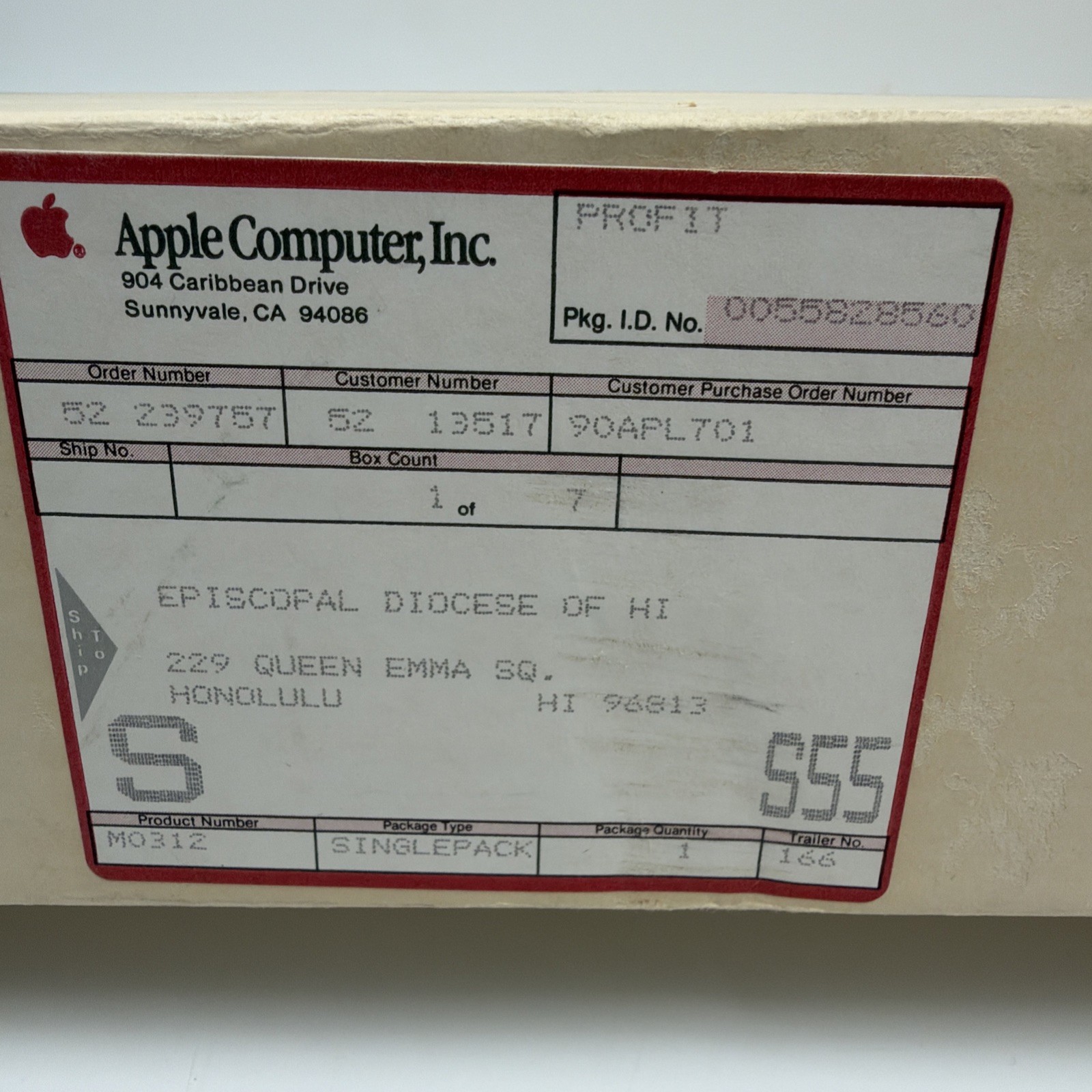 Apple Extended Keyboard box only Vintage Rare M0312