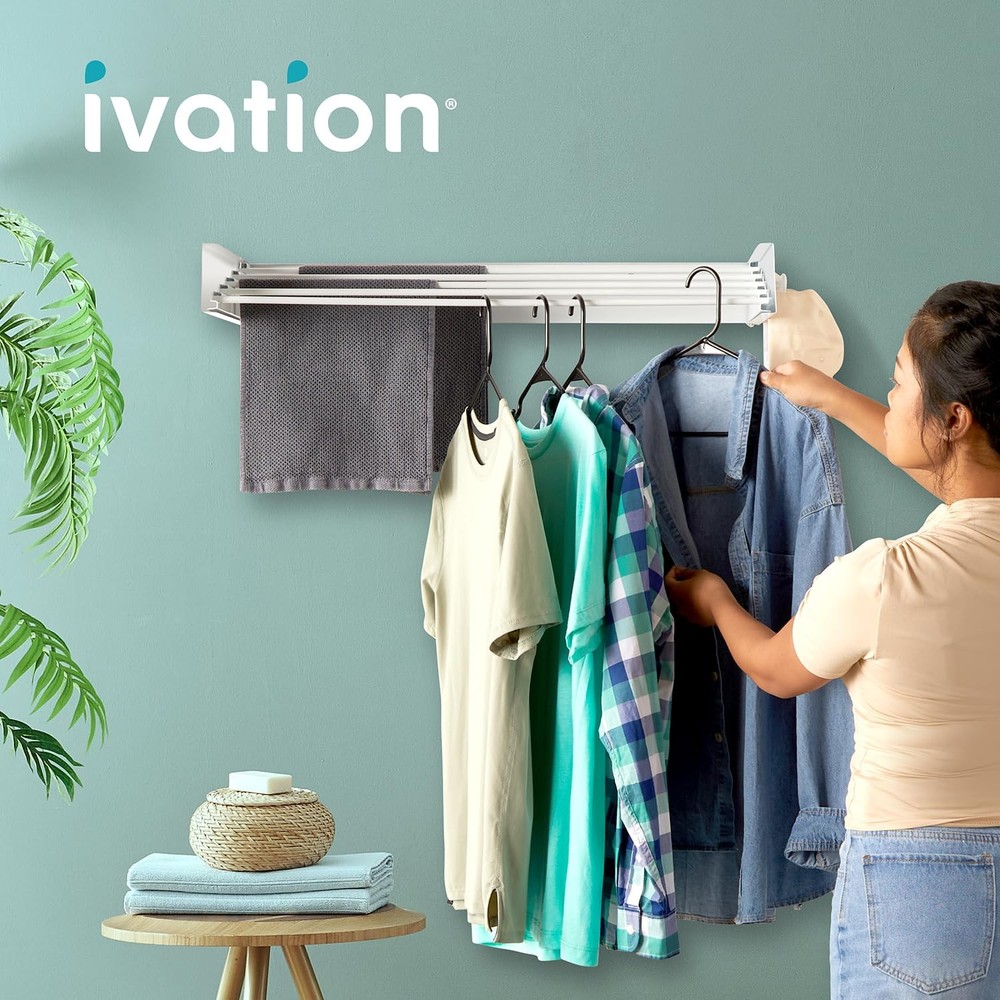 Ivation Retractable Wall Mounted Clothes Drying Rack - 32" Foldable Drying Rack