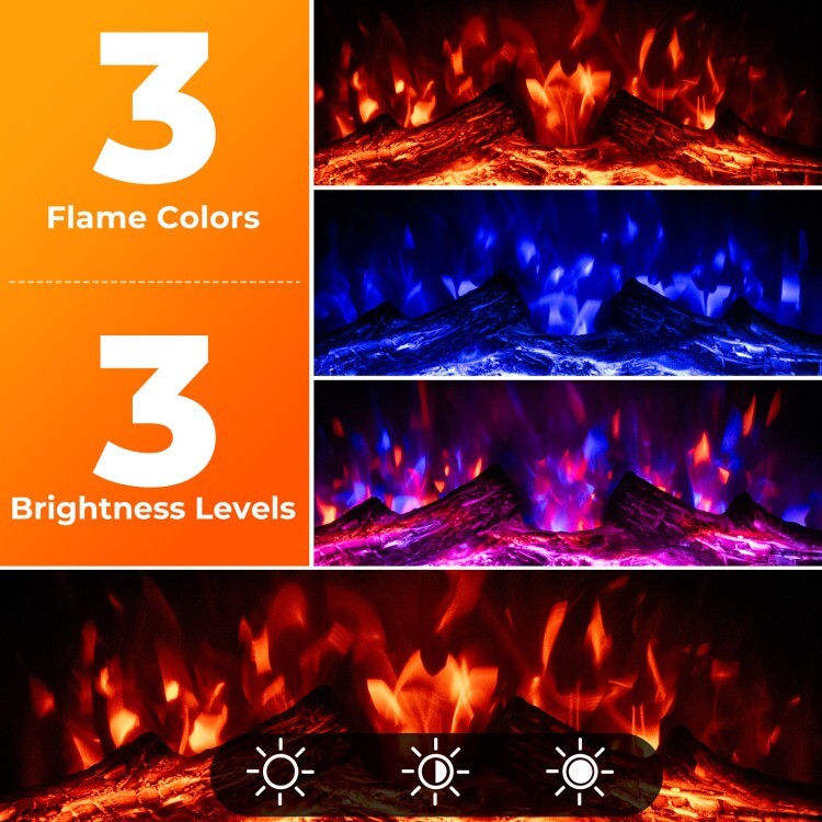 23" Electric Fireplace Insert 5000 BTU Fireplace Heater w/ 3-Flame Color & Timer
