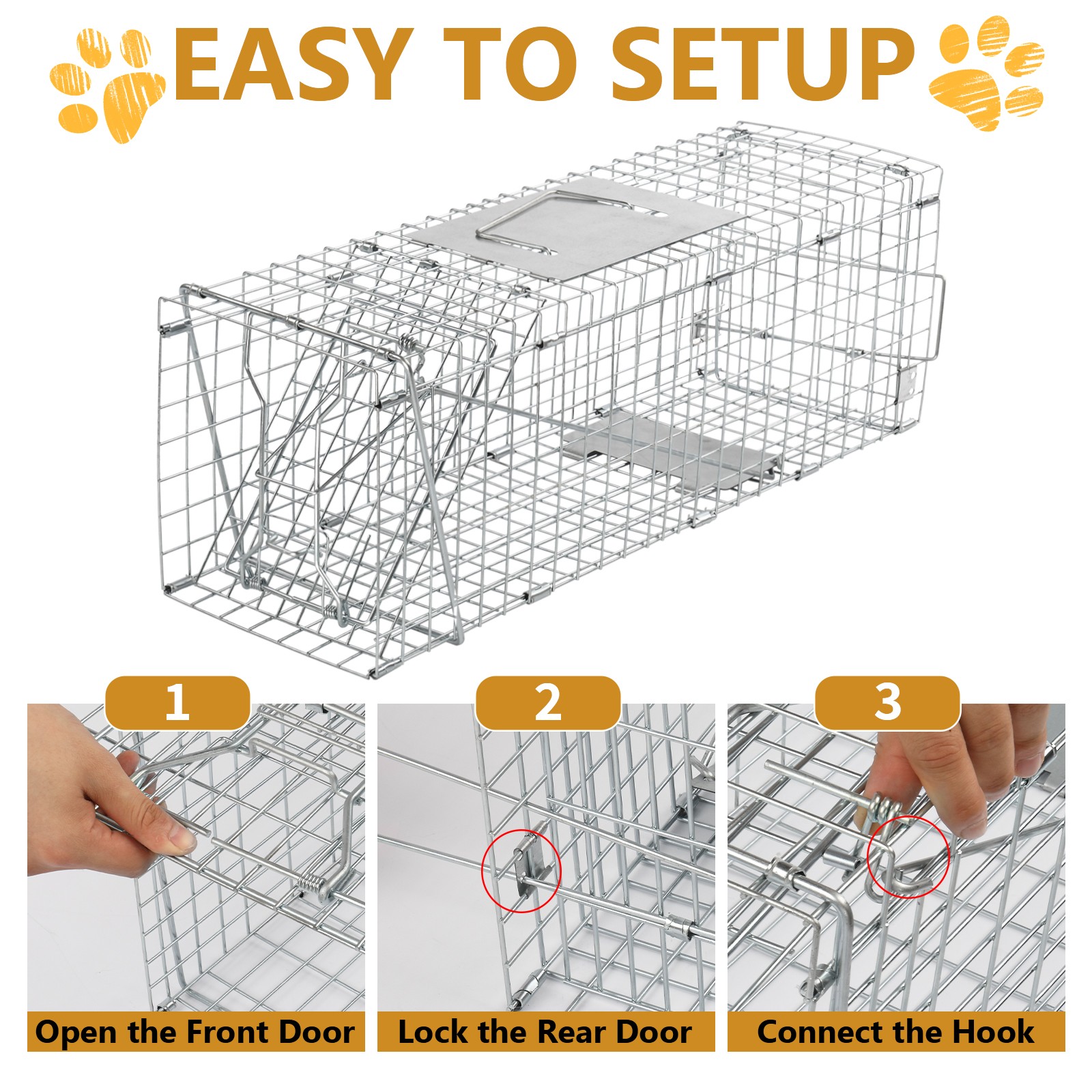 Indoor Live Animal Cage Trap 24 x 7.7 x 8.5in Humane Cat Trap Squirrels Mouse