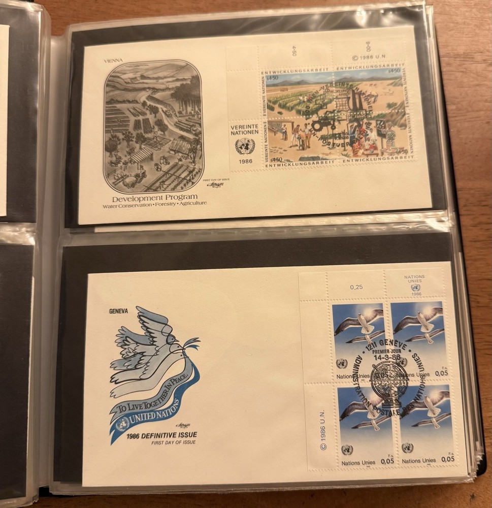 104 Mixed UNITED NATIONS First Day Covers Stamps 1985-1987 W/ Binder. Rare Lot