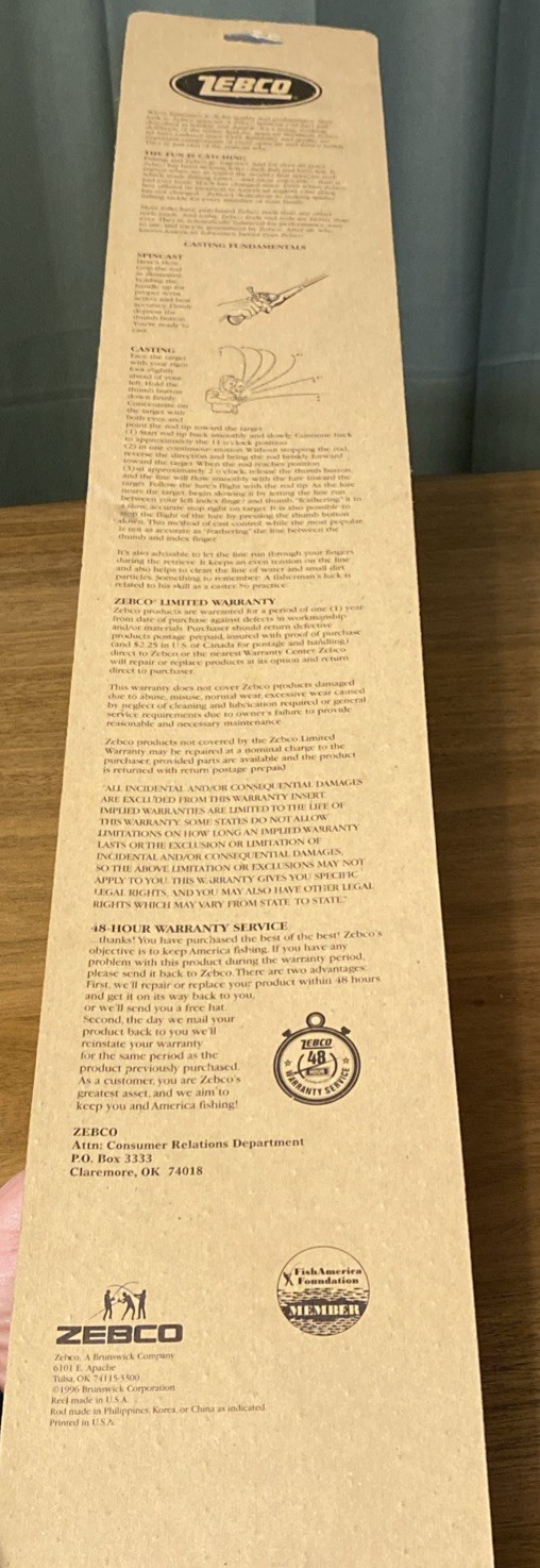 Vintage 1996 Zebco 33 Fishing Rod and Reel Combo Magnum Drag - New 3490E