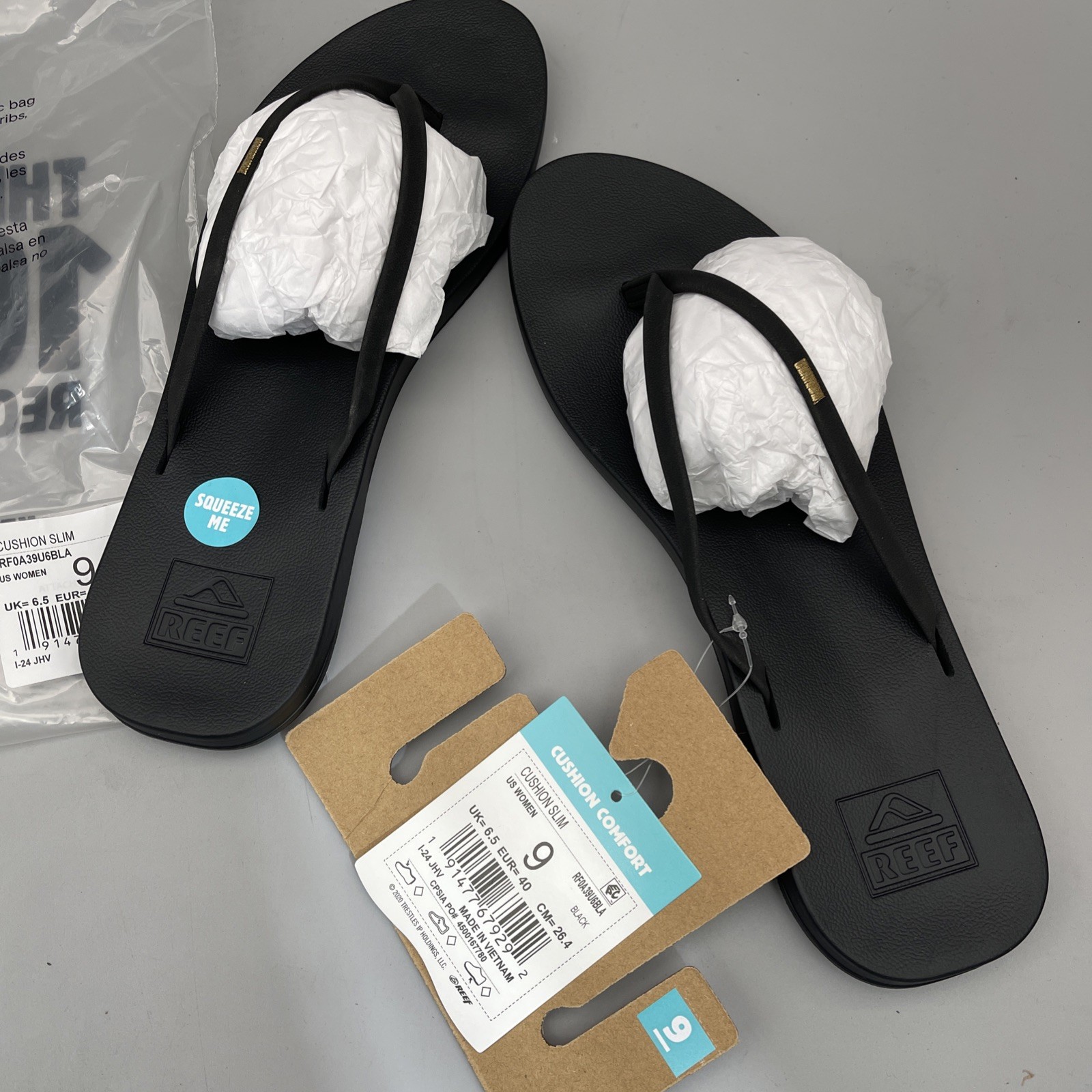 REEF Women’s Cushion Bounce Slim Flip Flops, Black Size 9 Brand New