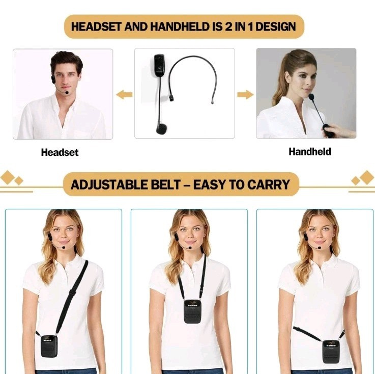 Portable Voice Amplifier Wireless & Wired Headset Microphone Speaker