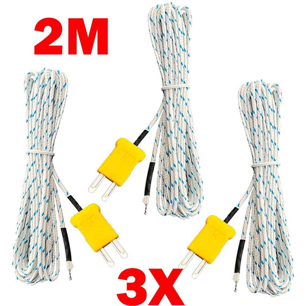 3PACK K Type Mini-Connector Thermocouple Temperature Probe Sensor 2M/6.6Ft Cable