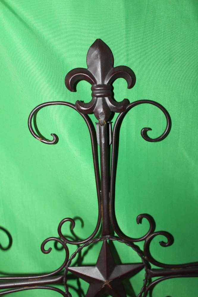 Lone Star Fleur de Lis Metal Scroll Pattern Cross Wall Hanging Decor 25" Tall