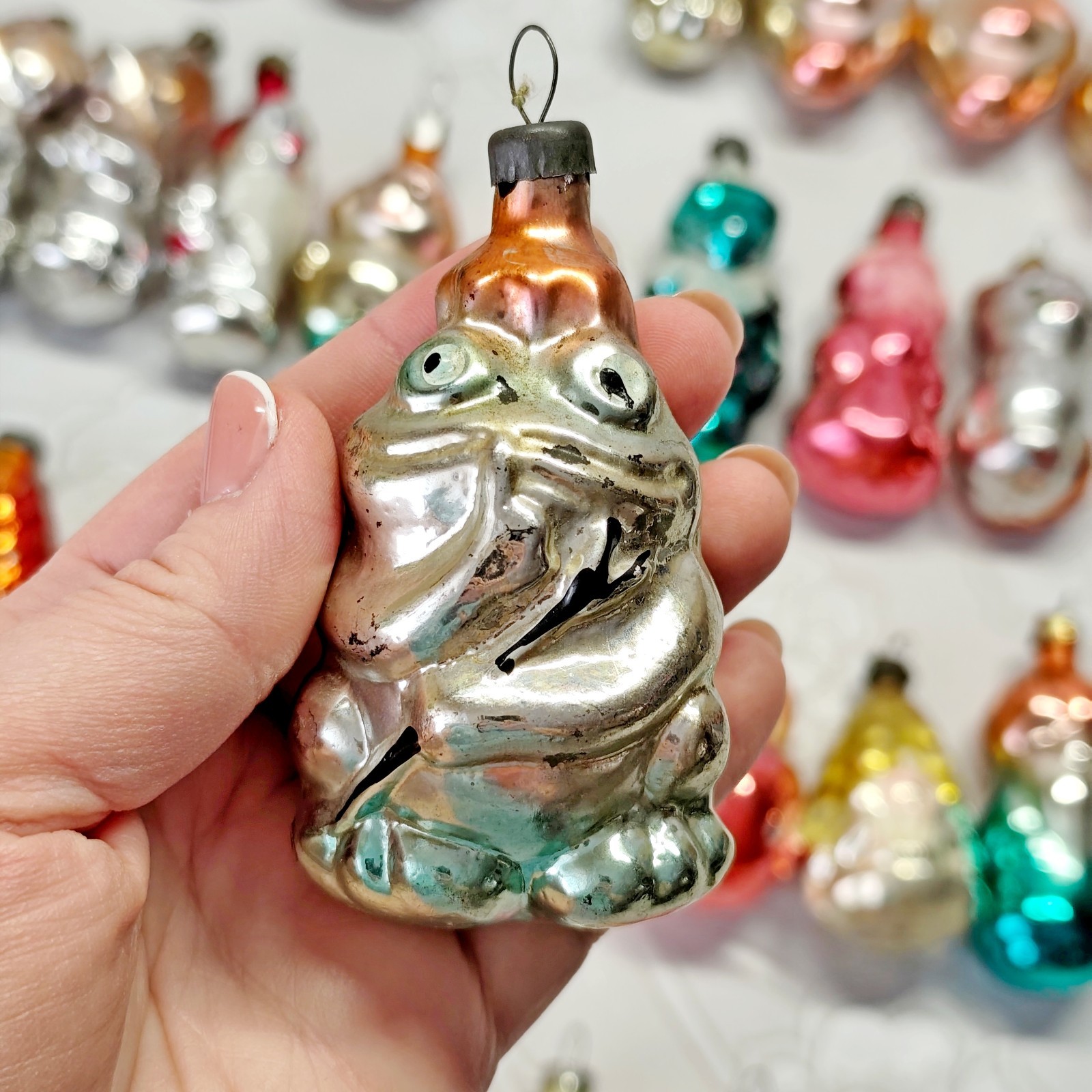 Vintage glass Christmas Ornament character animal decoration soviet USSR №728