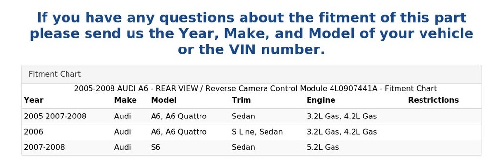 2005-2008 AUDI A6 - REAR VIEW / Reverse Camera Control Module 4L0907441A