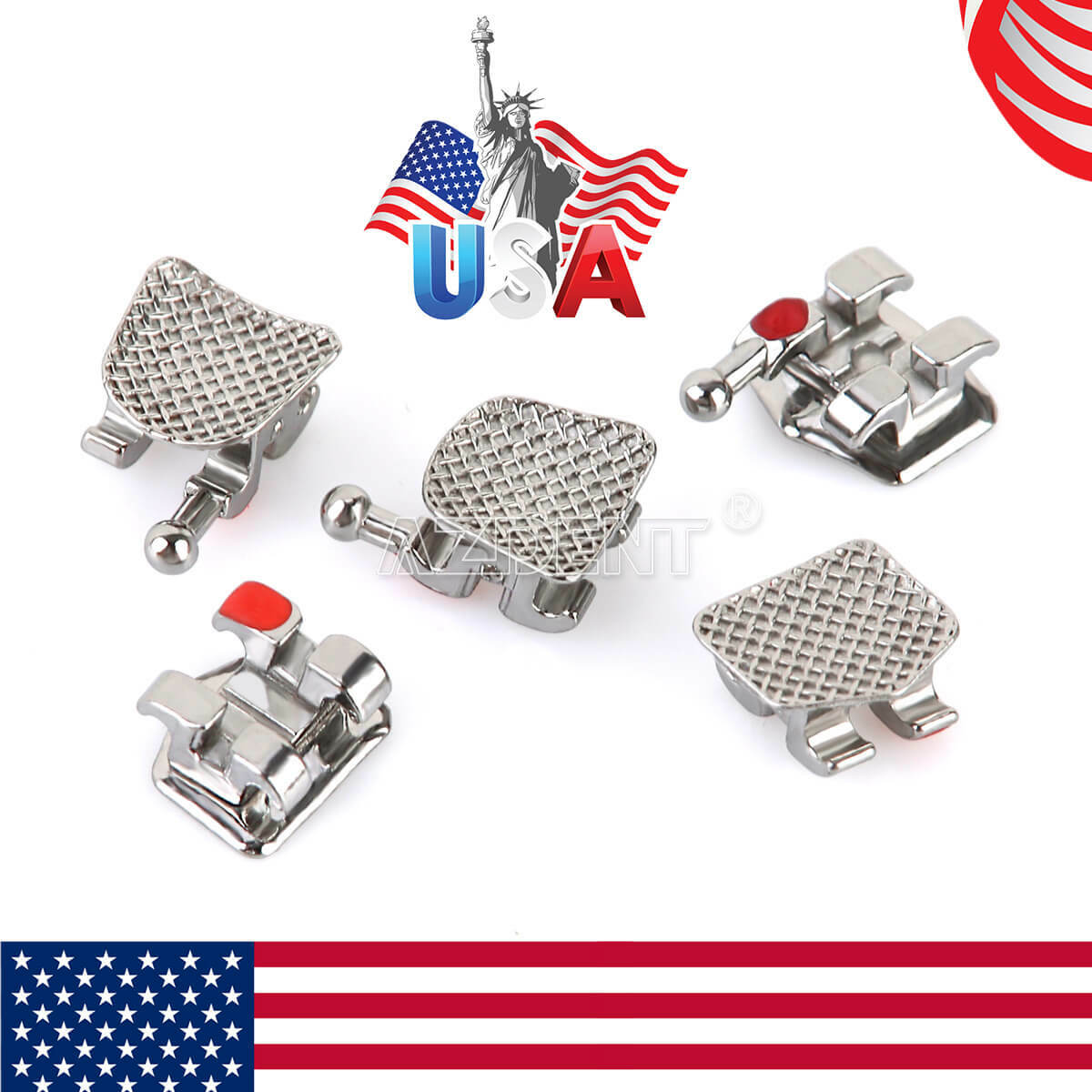 AZDENT Dental Orthodontic Brackets Metal Braces Standard MBT 022 Hooks 3-4-5/3