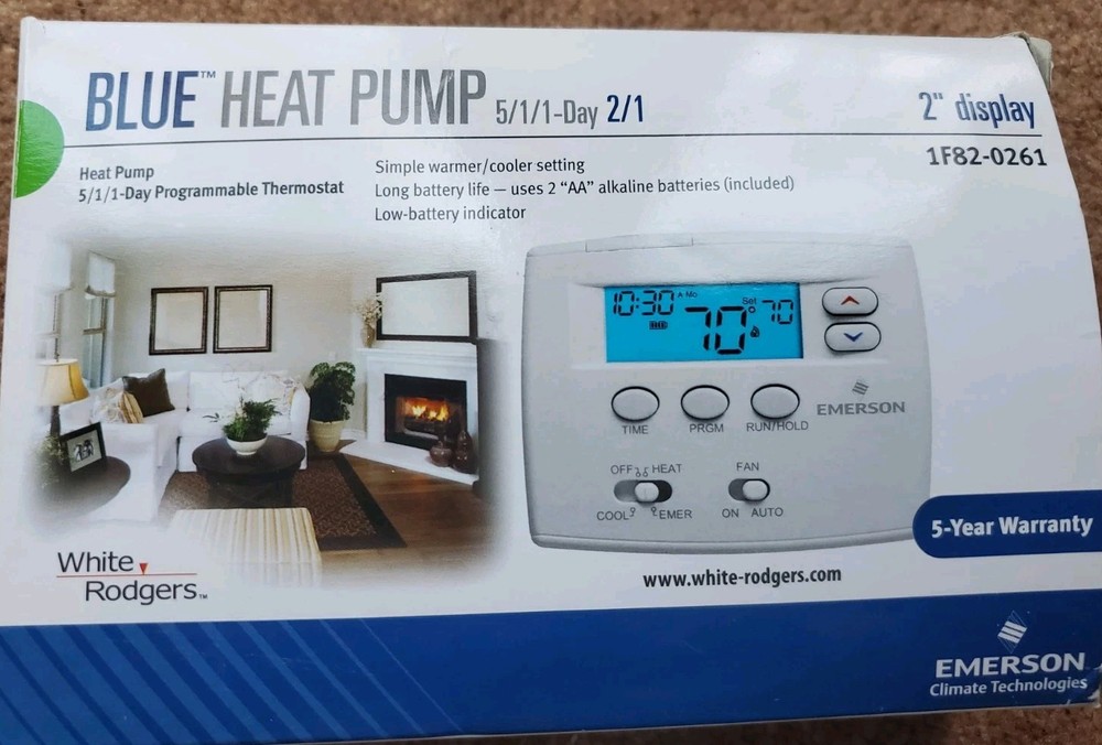 Emerson 1F82-0261 2" Display Week Programmable Heat Pump Thermostat, Blue
