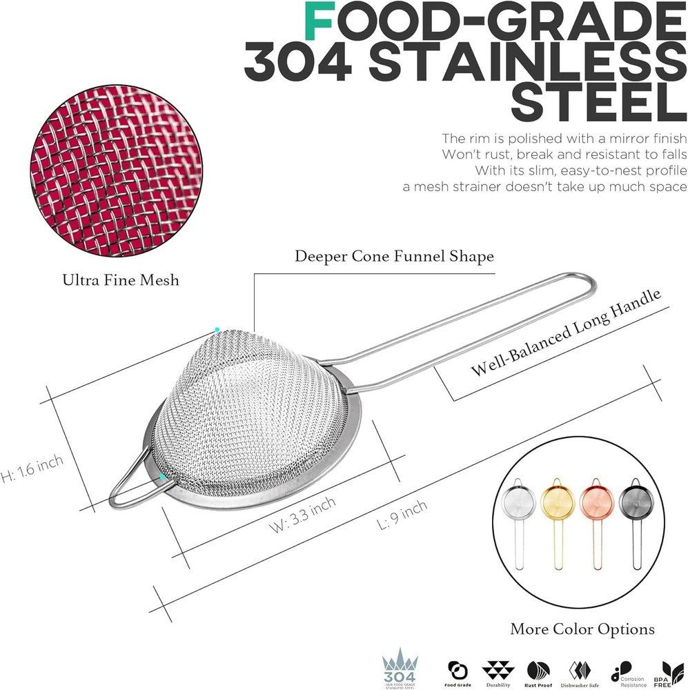 Classic Silver 3.3" Fine Mesh Strainer - Durable & Easy to Clean Kitchen Tool