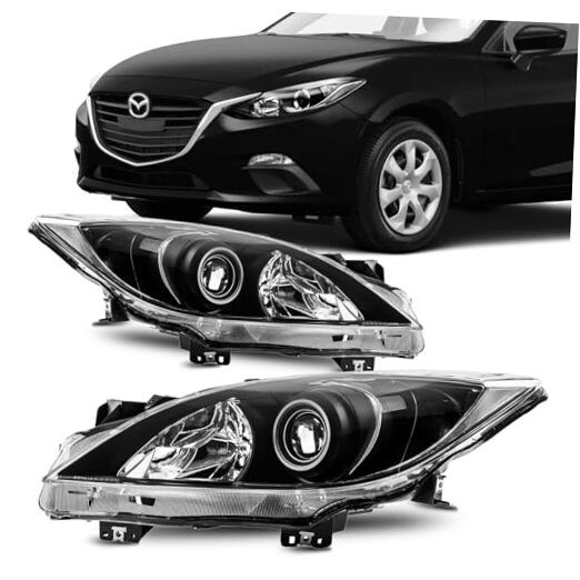 Headlight Assembly Compatible with Clear-Clear-Black/for 2010-2013 Mazda 3