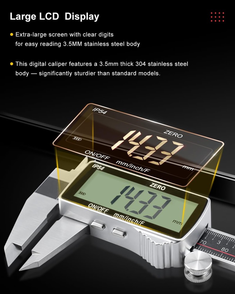 Digital Caliper, Rechargeable Digital Micrometer-IP54 Waterproof, Stainless S...