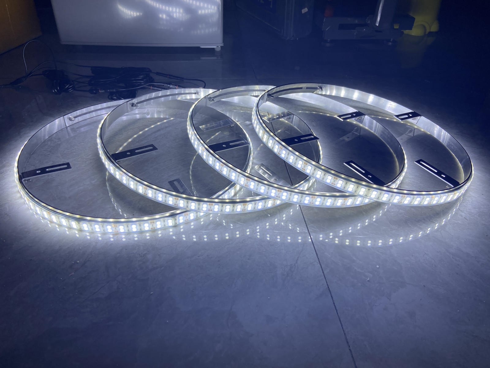 4x 15.5" DOUBLE ROW Strobe WHITE LED Trucks Wheel Rings Lights Bluetooth Control