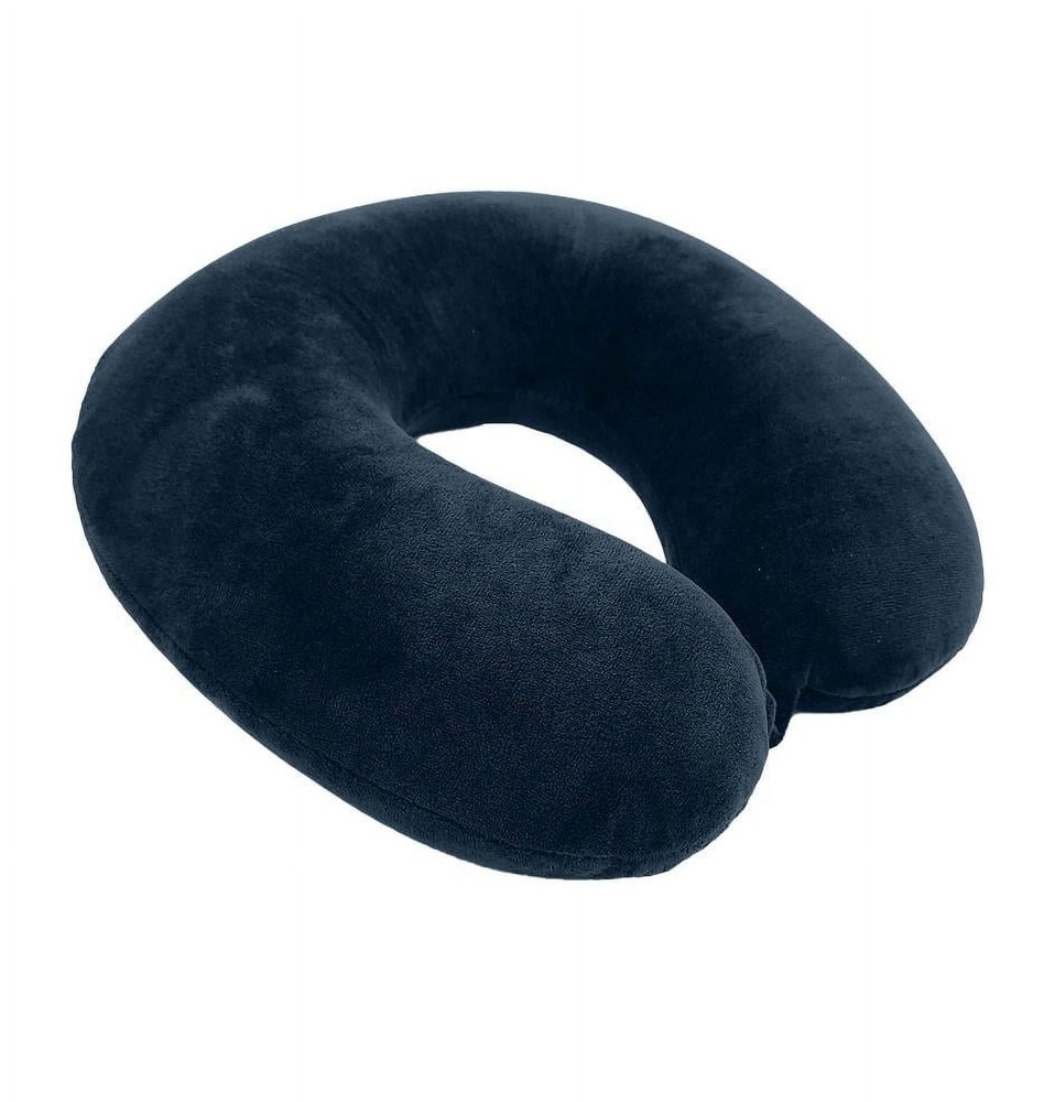 Memory Foam Neck Pillow 100% Polyester Fleece Knit Navy One Size