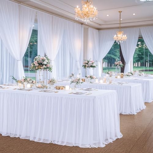 Table Cloths 6 Foot Rectangle Stretch Ruffle Tulle 72" x 30" (6FT-1Pack) White